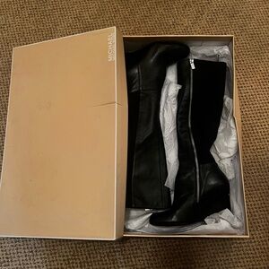 Michael Kors Black Leather Boots with Silver Zipper